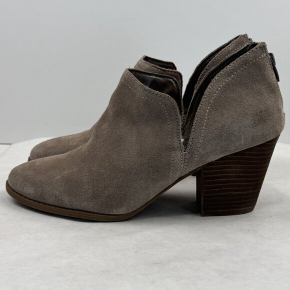 Fergie Carmin Womens Size 11M Tan Suede Leather Ankle Boots Zip Back Heel Shoes - Picture 3 of 15
